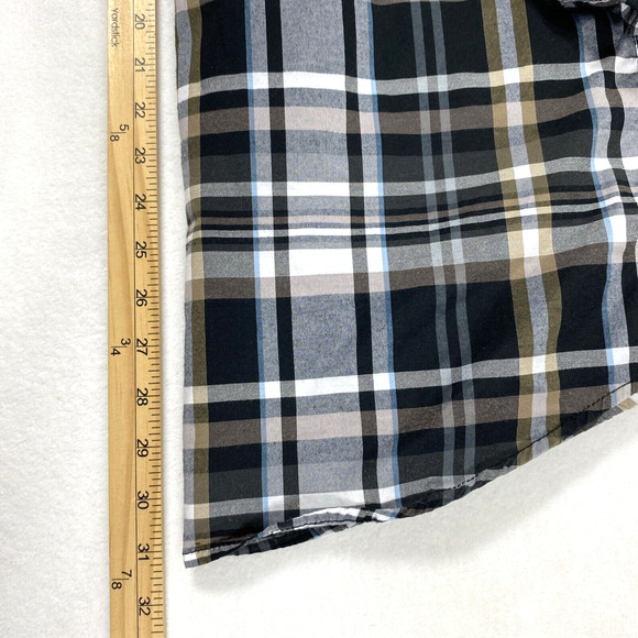 Reclaim‎ Shirt Mens Medium Black Brown Plaid Snap Up Pockets Western Long Sleeve - Picture 10 of 10